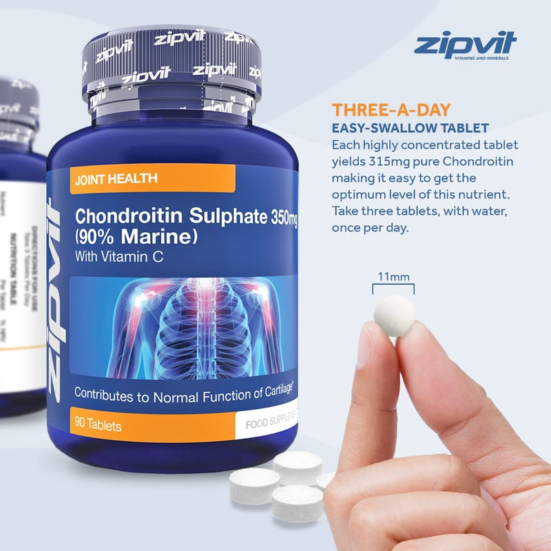 [Australia] - Chondroitin Sulphate 350mg with Vitamin C, 90 Tablets. 90% Pure Marine Chondroitin. Supports Collagen Formation and Cartilage Function. 