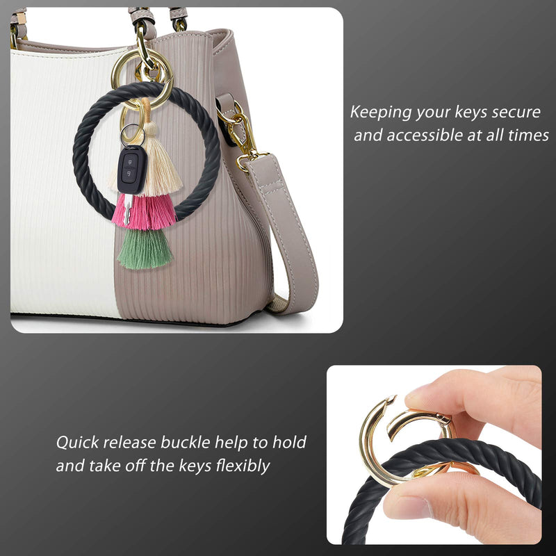 [Australia] - Keychain Bracelet, Silicone Key Ring Bracelet Tassel Key Chains for Women Black 