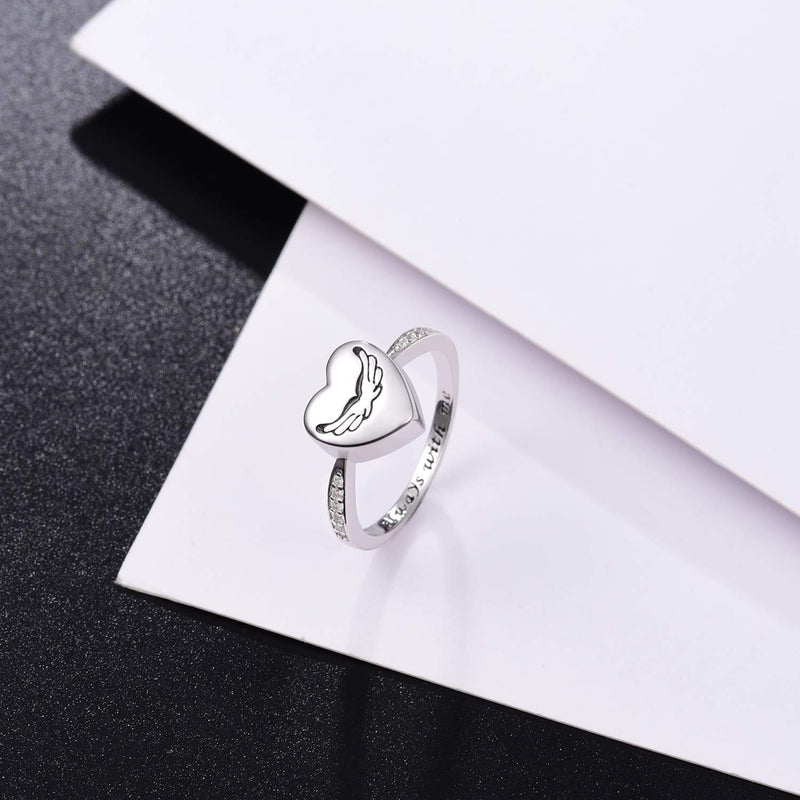 [Australia] - 925 Sterling Silver Heart Urn Ring Angel Wings Cremation Memorial Jewelry Hold Loved Ones Ashes Finger Rings for Women 8 