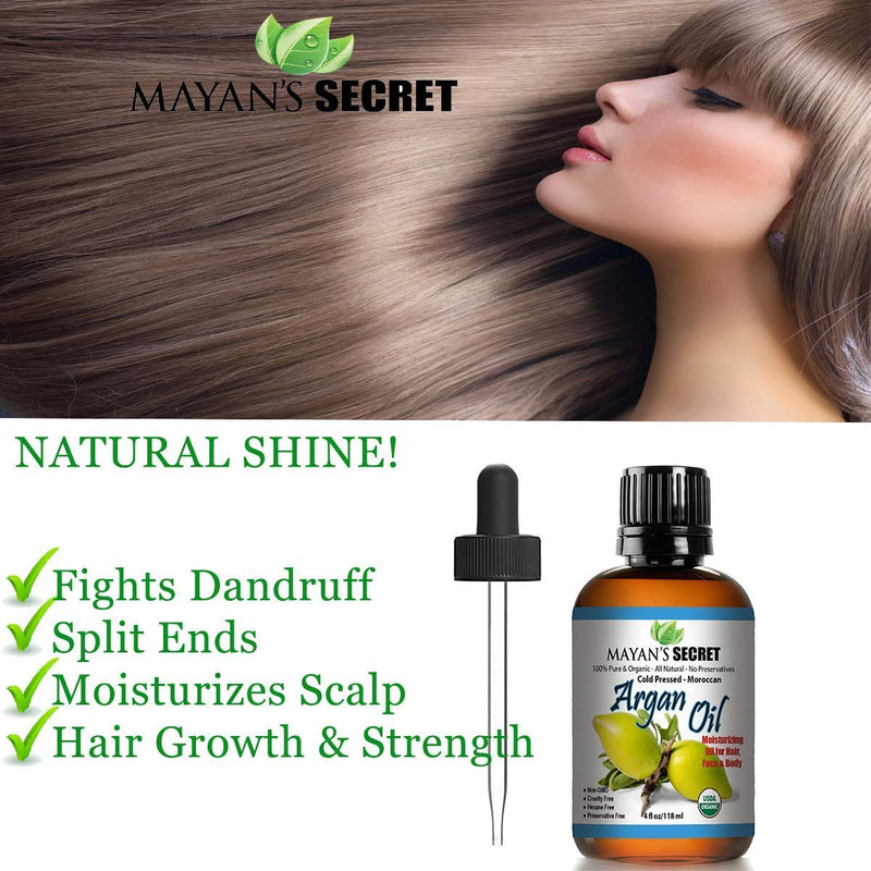 [Australia] - USDA Certified Organic Argan Oil For Hair, Skin, Face, Nails, Beard & Cuticles - Best 100% Pure Moroccan Aging skin , Wrinkles Beauty Secret, Cold Pressed Moisturizer 4oz 