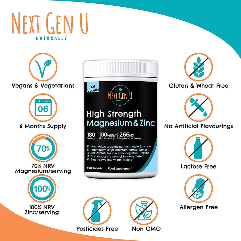[Australia] - High Strength Magnesium and Zinc Tablets � 360 Vegan Tablets | High Strength Magnesium Oxide and Zinc Gluconate Formula | Supports Bone, Heart & Muscle Health | 6 Months Supply 
