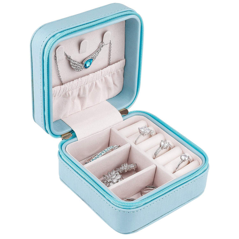 [Australia] - RIRO Small Travel Jewelry Box for Women Girls, Portable Jewelry Organizer Display Storage Case for Earring Ring Necklace (Blue) Blue 