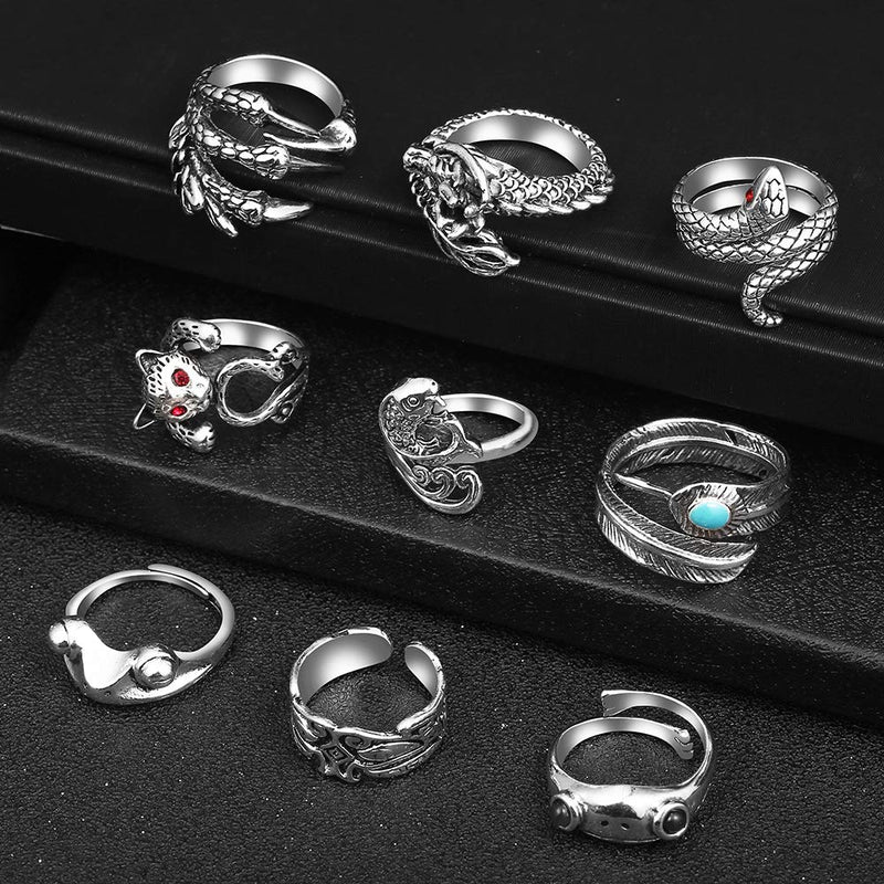 [Australia] - Y2K Open Rings Set Knuckle Stacking Ring Snake Ring Boho Finger Rings for Women Men Girls Color1-16pcs 