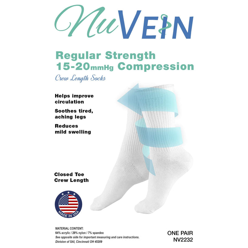 [Australia] - NuVein 15-20 mmHg Medical Compression Socks, Mid Calf Crew Length, Padded Cushion Foot, White, Large Large (1 Pair) 