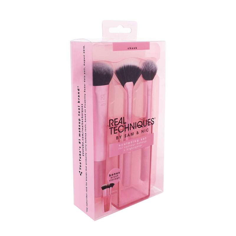 [Australia] - Real Techniques Cruelty Free Sculpting Set, Includes: Sculpting Brush, Fan Brush, Setting Brush & Brush Cup, Synthetic Bristles 