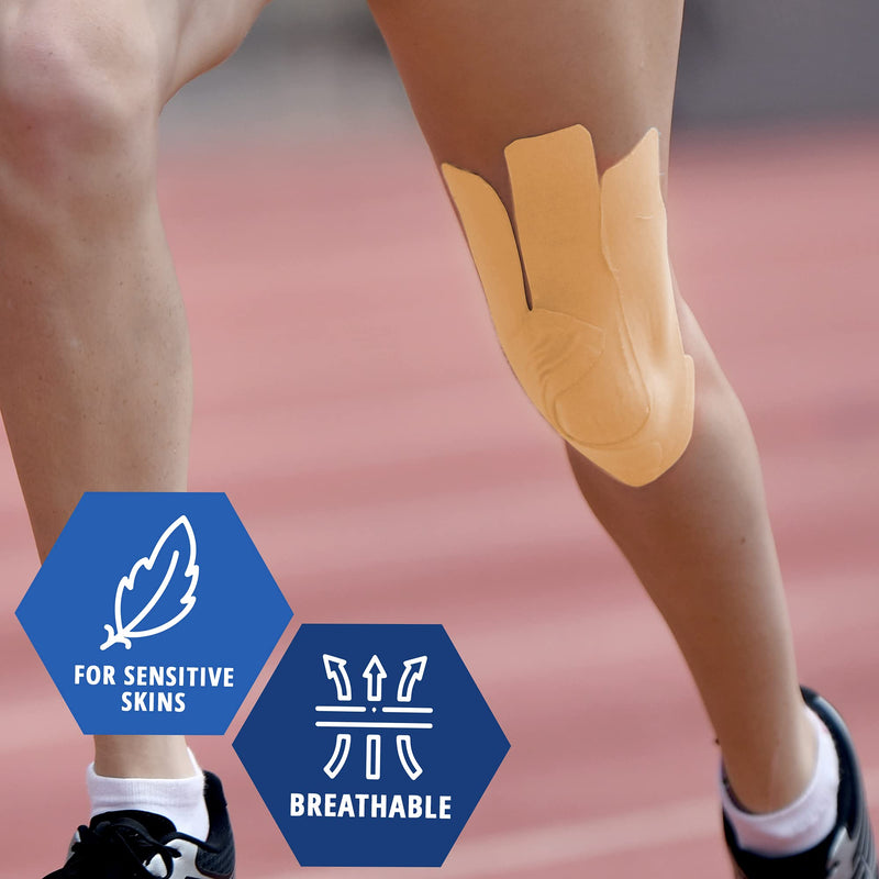 [Australia] - Medpride Kinesiology Tape - Latex-Free Athletic Tape for Pain Relief, Injured Muscle Support- Therapeutic Sports Tape Stabilizes Knee, Muscle & Joints- 1 Uncut Tape Roll [2” x 16.4 Feet] Tan 