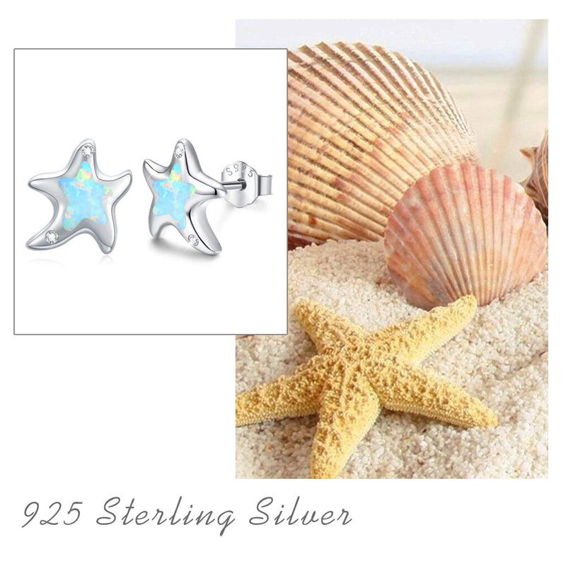 [Australia] - Star Stud Earrings for Women, 925 Sterling Silver Opal Star Earrings Tiny Small Hypoallergenic Earrings Jewelry Gifts for Women Girls 