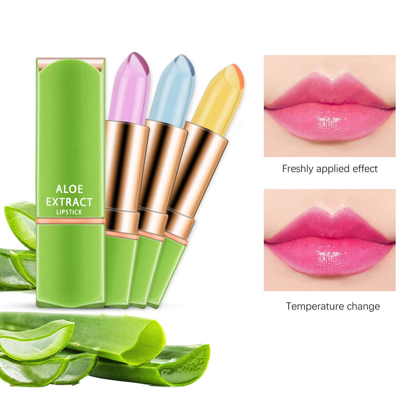 [Australia] - Ownest 3 Colors Temperature Color Change Lipstick, Magic Color Changing Lipstick Aloe Vera Lip Blam Moisturizing Long Lasting Lip Makeup Aloe Vera Lipstick-Set A 