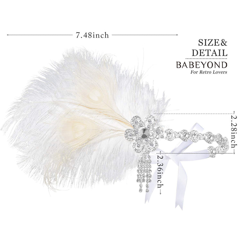 [Australia] - BABEYOND Vintage 1920s Flapper Headband Roaring 20s Great Gatsby Headpiece with Peacock Feather 1920s Flapper Gatsby Hair Accessories White 