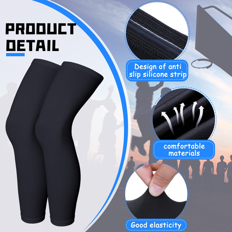 [Australia] - 4 Pairs Kids Long Compression Leg Sleeves and Compression Arm Sleeves Youth Basketball Leg Sleeves Black and White Large 