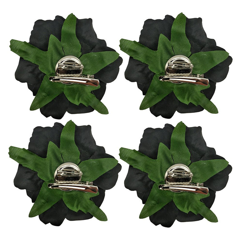 [Australia] - Sanrich 4pcs/pack Fabric Rose Hair Flowers Clips Mexican Hair Flowers Hairpin Brooch Headpieces black 