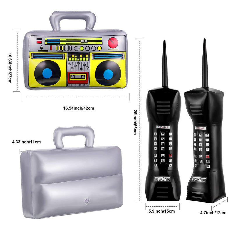 [Australia] - 6 Pieces 80s/90s Hip Hop Costume Kit Inflatable Radio Boom Box Mobile Phone Necklace Ring Sunglasses Bucket Hat Rapper Accessories 