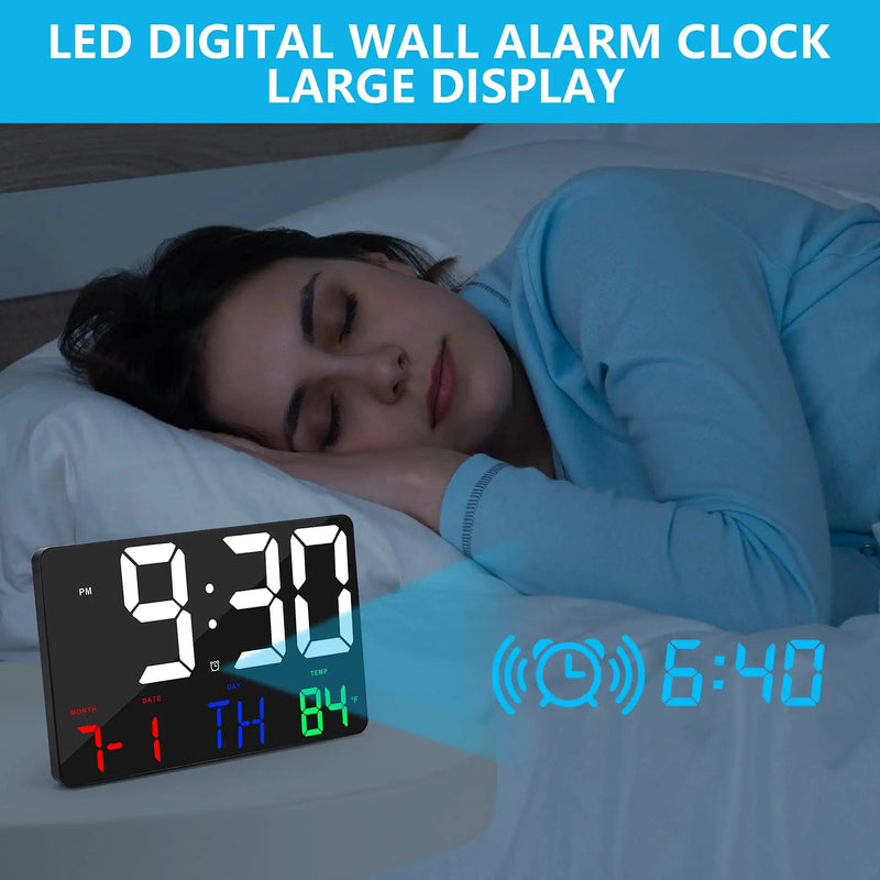 [Australia] - Amgico Digital Wall Clock ,11.4" Digital Clock Large Display,Adjustable Brightness Digital Alarm Clock with Temperature,Remote Control,12/24H,Calendar,Snooze for Bedroom,Home, Office,Elderly Black-multicolor 