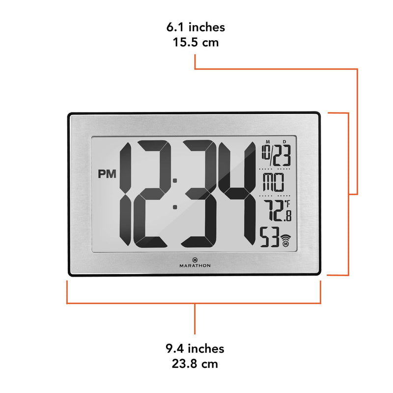 [Australia] - MARATHON CL030068 Slim Panoramic Atomic Wall Clock with Table Stand (Black/Stainless Steel) Black/Stainless Steel 