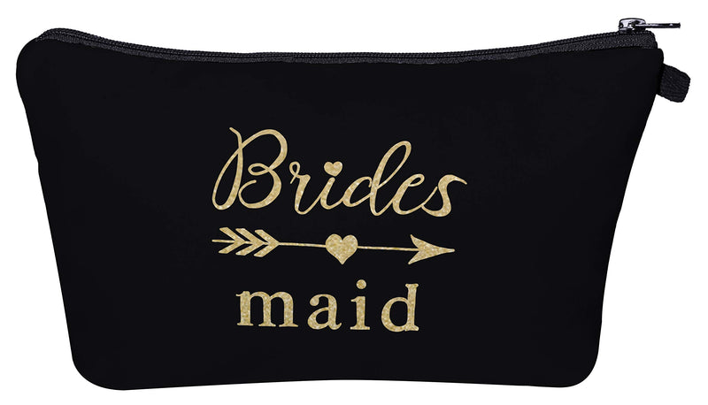 [Australia] - Bridal Shower Makeup Bag Sets - 1 Bride Bag 1 Maid of Honor Bag 1 Matron of Honor Bag and 5 Bridesmaid Bags Wedding Bachelorette Party Proposal Gifts Cosmetic Pouches for Women 8 PCS Black 