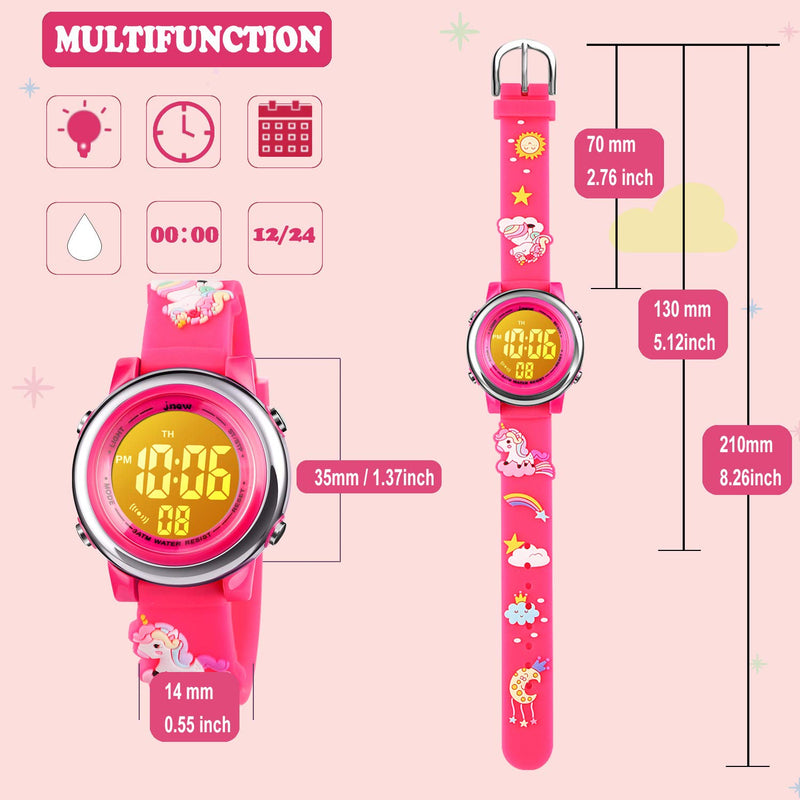 [Australia] - Kids Unicorn Watch Waterproof Digital - Upgrade 3D Cute Cartoon 7 Color Lights Sport Outdoor Toddler Watch with Alarm Stopwatch for 3-10 Year Boys Girls Little Child - Best Gift Red 