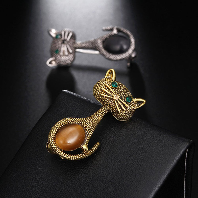 [Australia] - MINGHUA Vintage Crystal Cat Brooch Collar Pin Lovely Pets Corsage for Women Dress Accessories 