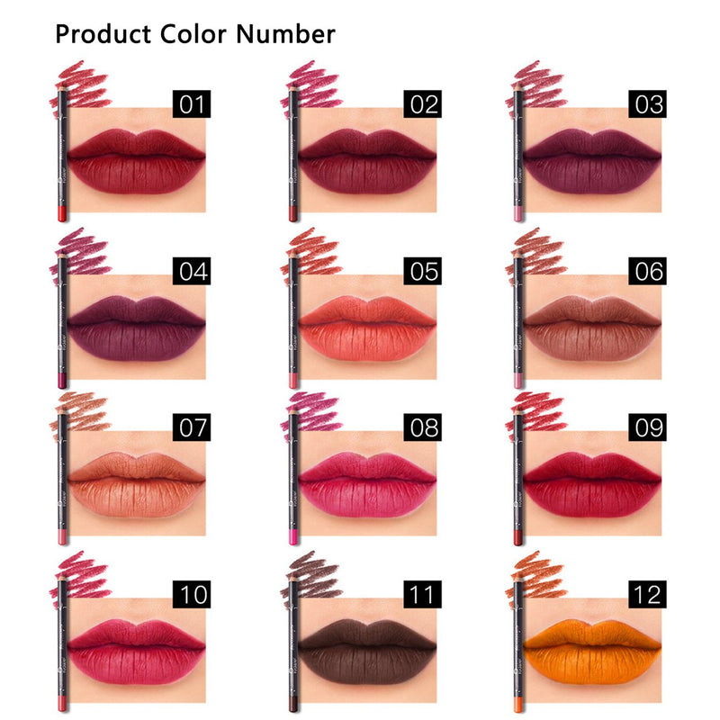 [Australia] - DC-BEAUTIFUL 12Pcs Lot Set 12 Colors Lip Liner Pencil Waterproof Non-marking Matt Velvet Lipstick Pen 