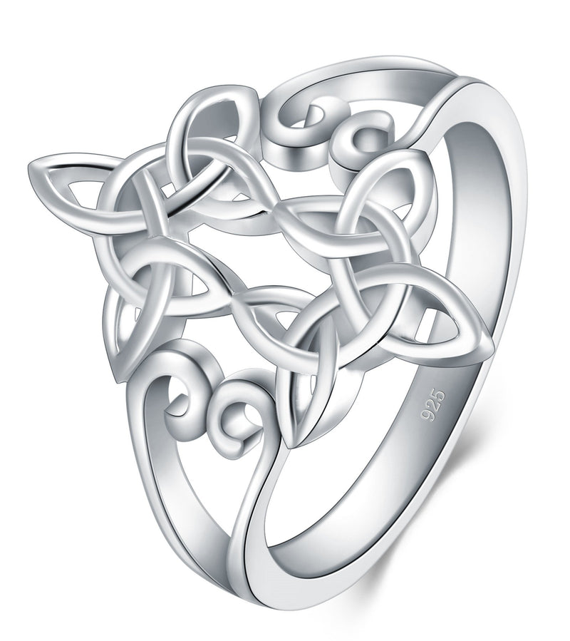 [Australia] - BORUO 925 Sterling Silver Ring Celtic Knot Heart Cross High Polish Tarnish Resistant Eternity Wedding Band Stackable Ring 4 