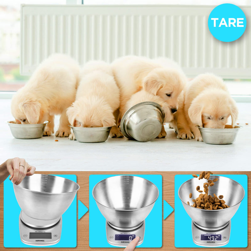 [Australia] - Duronic Kitchen Scales with Bowl KS5000 SR/SS, Postal Baking weighing scale, 2.5L Bowl, 5KG Capacity, Add & Weigh Tare, 1g Precision KS5000SR 