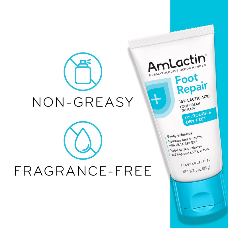 [Australia] - AmLactin Foot Repair Foot Cream Therapy, Foot Cream for Dry Cracked Heels - 3 Oz Tube (Packaging may vary) Unscented  3 Ounce (Pack of 1) 