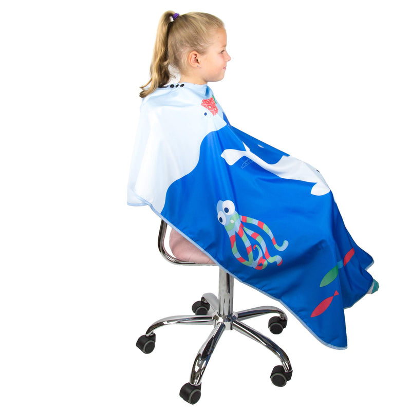 [Australia] - Hair Cutting Cape for Kids - Under The Sea Print - Water Resistant Salon Cape - Snap Closure - Kids Haircut Cape - Barber Cape for Kids - Kids Hair Cape 1 Count (Pack of 1) 