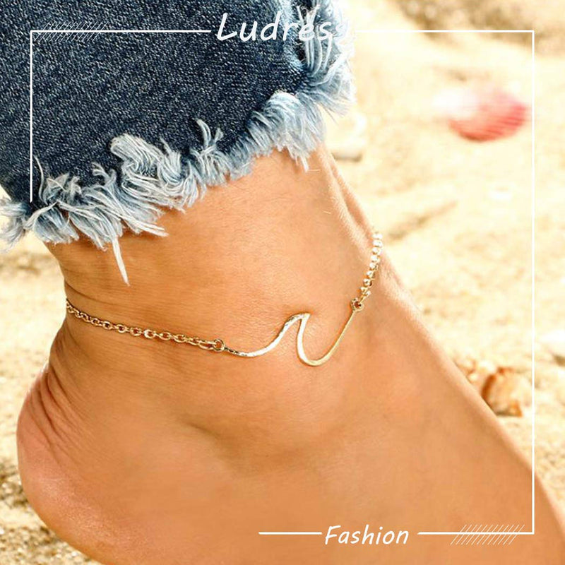 [Australia] - Ludress Boho Wave Anklet Silver Ocean Wave Ankles Bracelet Beach Ankle Chain Foot Jewelry Accessories for Women and Girls 