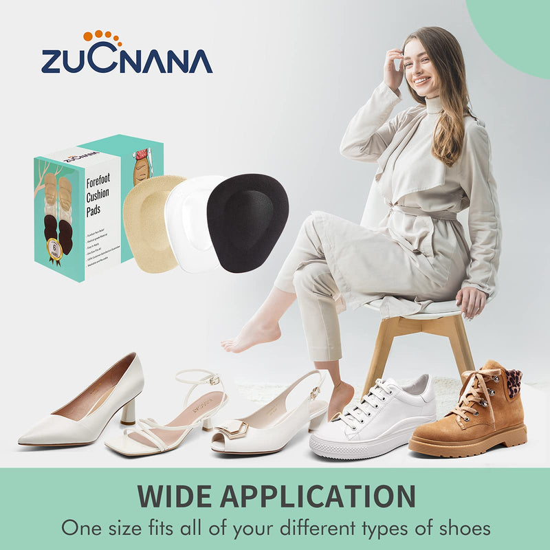 [Australia] - (12 Pieces)Metatarsal Pads for Women | Reusable Ball of Foot Cushions for Women High Heels | Soft Gel Shoe Inserts for Foot Pain Relief from Mortons Neuroma and Callus | Anti-Slip One Size Fits Any Beige + Black + Clear 