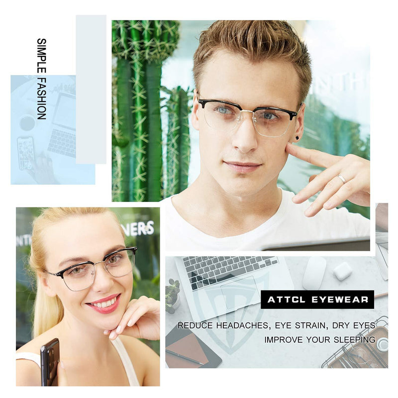 [Australia] - ATTCL Unisex Blue Light Blocking Glasses Men Women for Reduce Headache Anti Eye Fatigue Rectangular Gaming glasses Black+sliver 