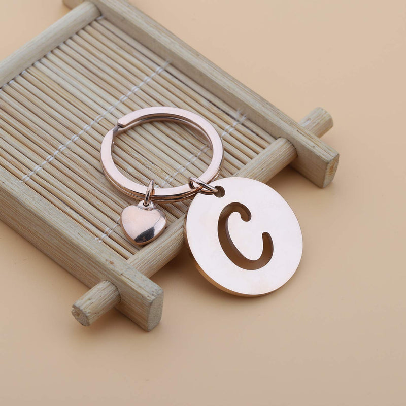 [Australia] - HOLLP Initial Disc Charm Keychain 26 Initial Letter Alphabet Key Ring A-Z Initial English Charm Keychain Rose Gold-C 