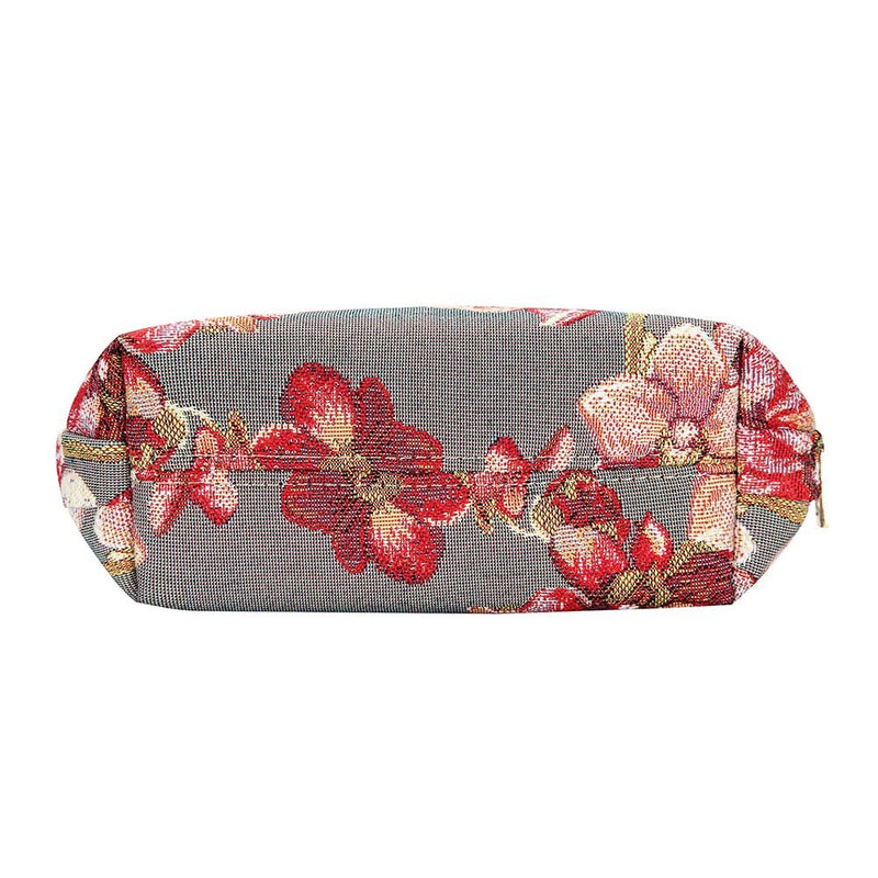 [Australia] - Signare Tapestry cosmetic bag makeup bag for Women with Wild Orchid Grey and Red Design (COSM-ORC) 