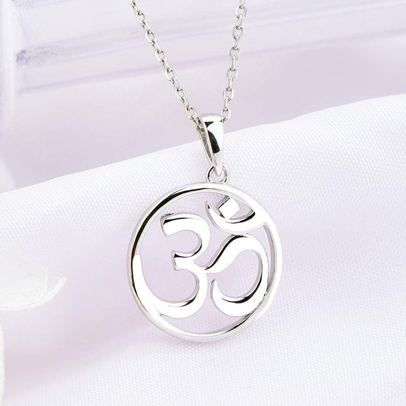 [Australia] - JO WISDOM Women OM Necklace,925 Sterling Silver Indian Yoga Aum Om Ohm Necklace White gold 