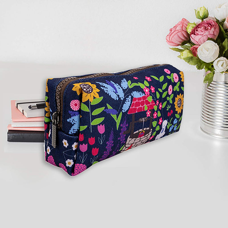 [Australia] - LParkin Cute Garden Gnome Canvas Pencil Case Pen Bag Pouch Gadget Box Stationary Case Makeup Cosmetic Bag Blue 