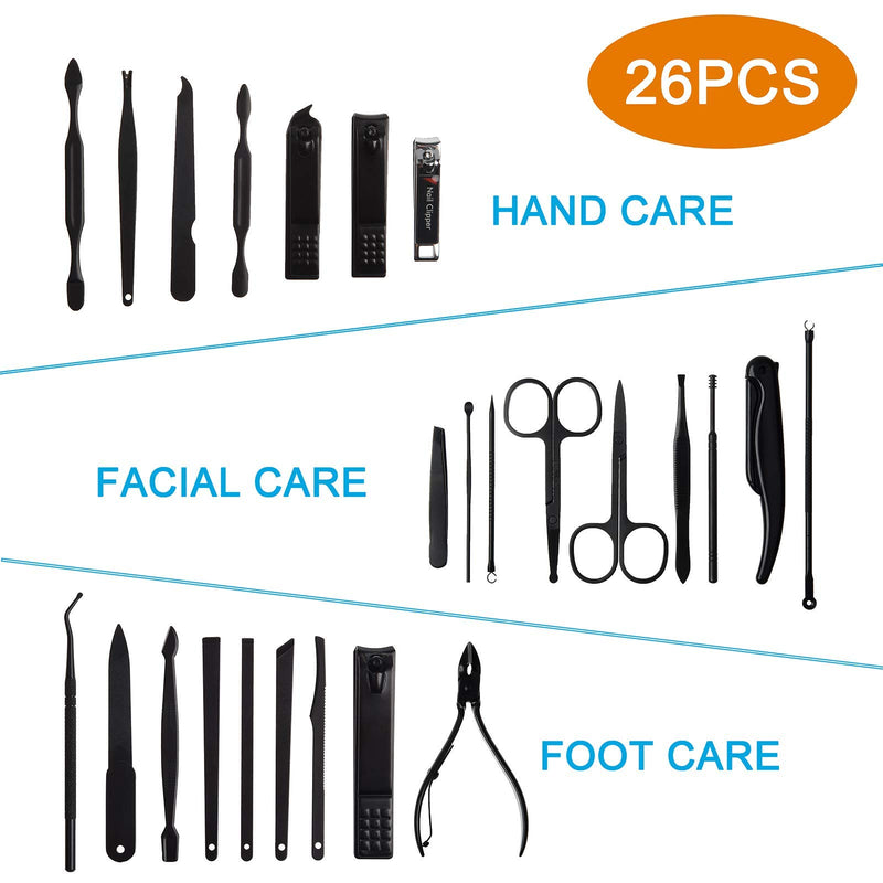 [Australia] - 26 PCS Premium Manicure Set, AULLUA Nail Clippers, Professional Grooming Gift Kit, Pedicure Kit, Stainless Steel Facial, Cuticle, Nail Care Tools with Luxurious Portable Travel Case, for Women & Men 