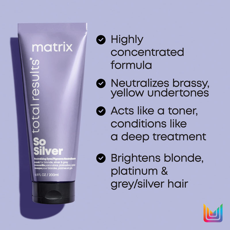 [Australia] - MATRIX Total Results So Silver Deep Conditioning Triple Power Toning Hair Mask | Repairs Damaged Blonde & Silver Hair | for Color Treated Hair | 6.8 Fl Oz 