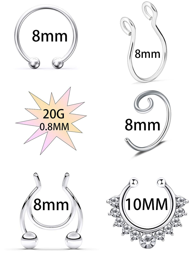 [Australia] - SCERRING Fake Septum Nose Hoop Rings Stainless Steel Faux Lip Ear Nose Septum Ring Non Piercing Clip On Nose Hoop Rings Body Piercing Jewelry 20PCS 20PCS - Mix Color 1# 