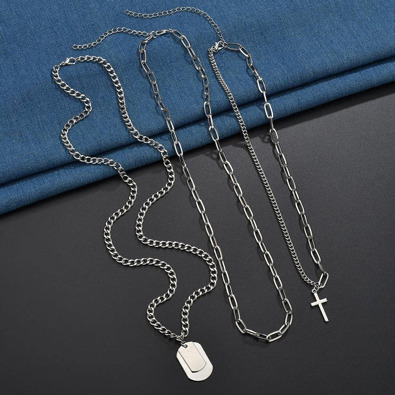 [Australia] - 6 PCS Chain Necklace Egirl Men Male Emo Goth Chains Statement Lock Key 1-4 Layered Pendants Necklace for Women Teen Girls Boys Eboy Long Multilayer Chains Punk Choker Silver and Gold Set 