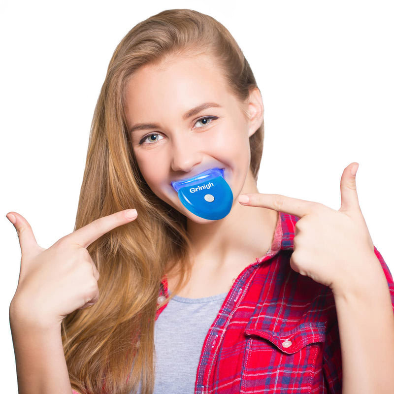 [Australia] - at-Home Teeth Whitening Light Accelerator with Matched Mouth Tray - Grinigh® - Powerful 5 LED Tubes for Teeth Whitening Treatment (Batteries Included)- Blue 1 Count (Pack of 1) 