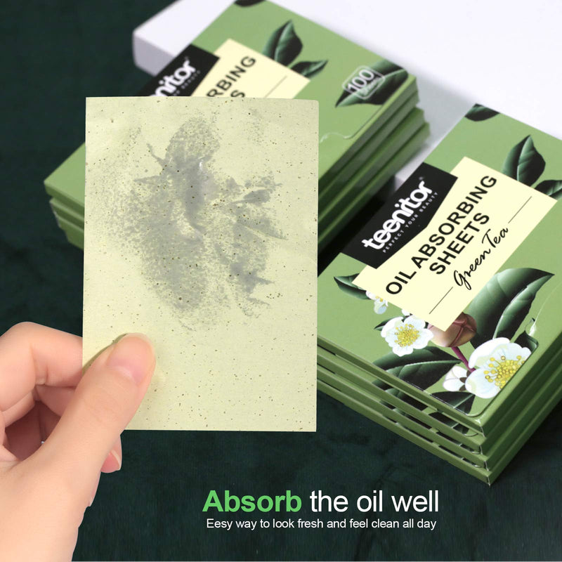 [Australia] - Teenitor Oil Blotting Sheets, 100 Sheets Green Tea Oil Absorbing Tissues Paper, Large 10cmx7cm Oil Blotters, Oil Blotting Paper 1 