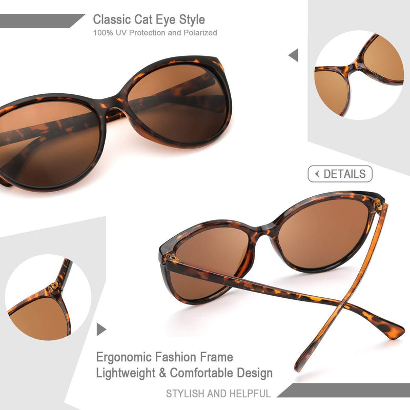 [Australia] - TJUTR Retro Polarised Sunglasses Womens Fashion Cat Eye Ladies Anti-Glare Driving Shades with UV Protection Tortoise Frame/Brown Polarized Lens 