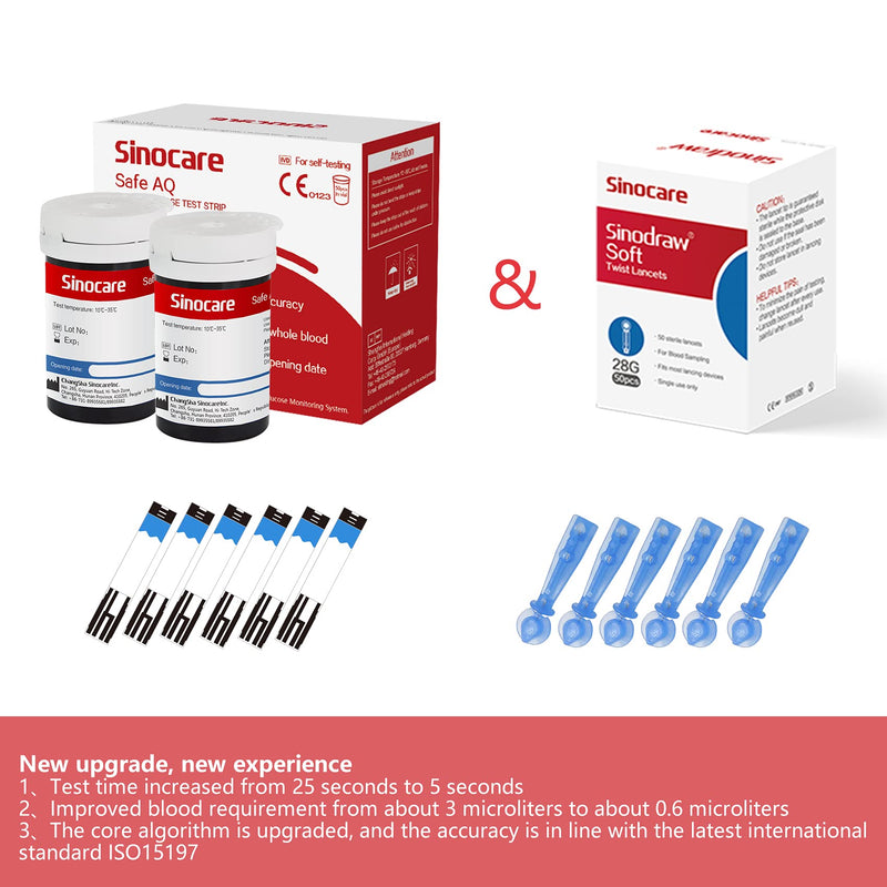 [Australia] - Blood Glucose Test Strips 50pcs & Lancing Devices, Only for Sinocare Safe AQ Smart Glucometer or Safe AQ Voice Glucometer 100 Piece Set 