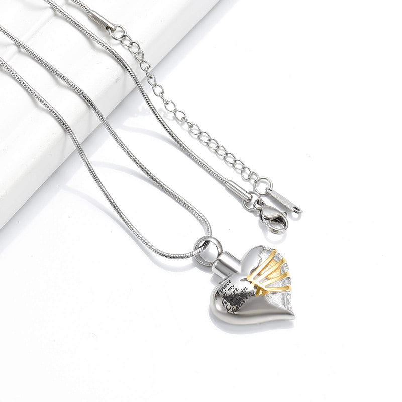 [Australia] - Heart Cremation Urn Necklace Pendant for Human Ashes - A Piece of My Heart Lives in Heaven Memorial Keepsakes Cremation Jewelry Gold 