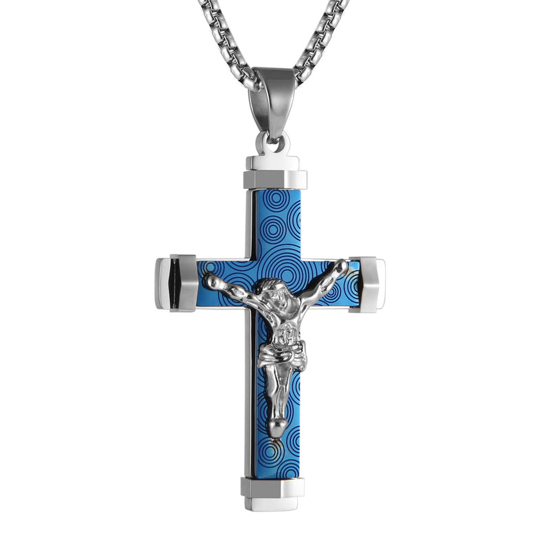 [Australia] - HZMAN Crucifix Stainless Steel Jewelry Jesus Cross Pendant Gold Silver Black Necklace Gift Blue 