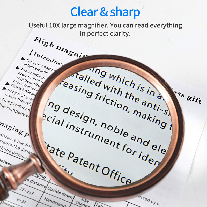 [Australia] - MSLAN Magnifying Glass,10X Antique Copper Handheld with Wooden Handle and Real Glass,Best Reading Magnifier for Elderly,Macular Degeneration 