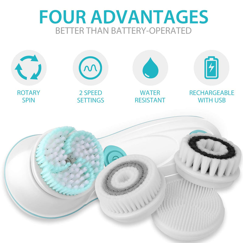 [Australia] - Rechargeable Facial Cleansing Spin Brush Set with 4 Exfoliation Brush Heads - Waterproof Face Spa System by CNAIER - Advanced Microdermabrasion for Deep Scrubbing and Gentle Exfoliating 