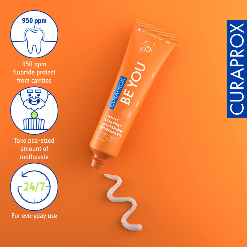 [Australia] - Curaprox Be You Peach + Apricot Toothpaste 60ml - Gentle Everyday Whitening Toothpaste - SLS Free, Microplastic Free, Triclosan Free, Fluoride Toothpaste 60 ml (Pack of 1) 