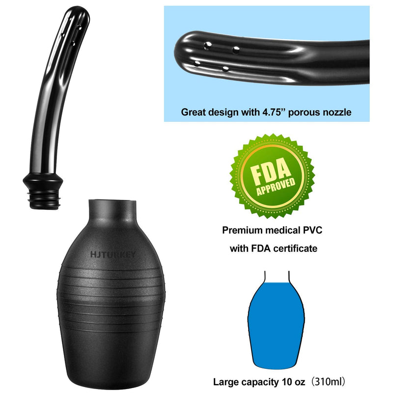 [Australia] - 10 oz Enema Bulb Kit with Storage Bag- Anal or Vaginal Silicone Douche for Men or Women - Comfortable Cleaner（Black） Black 