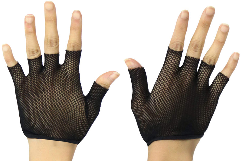 [Australia] - ToBeInStyle Women's Short Fishnet Fingerless Gloves One Size Regular Black 