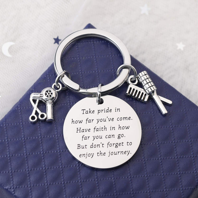 [Australia] - Hair Stylist Graduation Gift Hairdresser Keychain Cosmetology Graduation Gifts Stylist Inspiration Gifts Take Pride in How Far You Have Come silver 