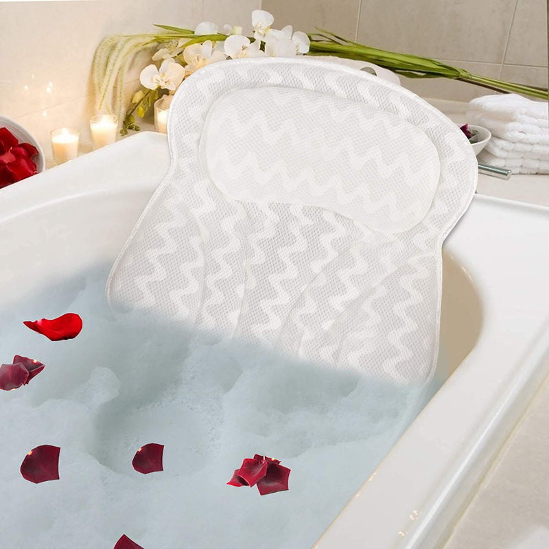 [Australia] - Bath Pillow for Tub Spa Bathtub Pillows with 6 Suction Cups for Women Men Headrest Cushion, 3D Air Mesh Fabric Fast Dry Suitable for All Bathtubs S shape bath pillow+Gift Package 